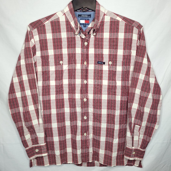 Tommy Hilfiger Other - TOMMY HILFIGER TOMMY JEANS VINTAGE 2001 RED PLAID MENS CASUAL BUTTON UP SHIRT MD